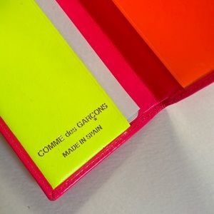 COMME des GARÇONS neon leather bi-fold wallet. Eye-catching card & bill holder!